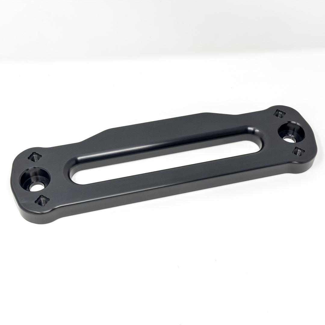 Black anodized HazardKey CNC hawse fairlead, standard profile, on white background